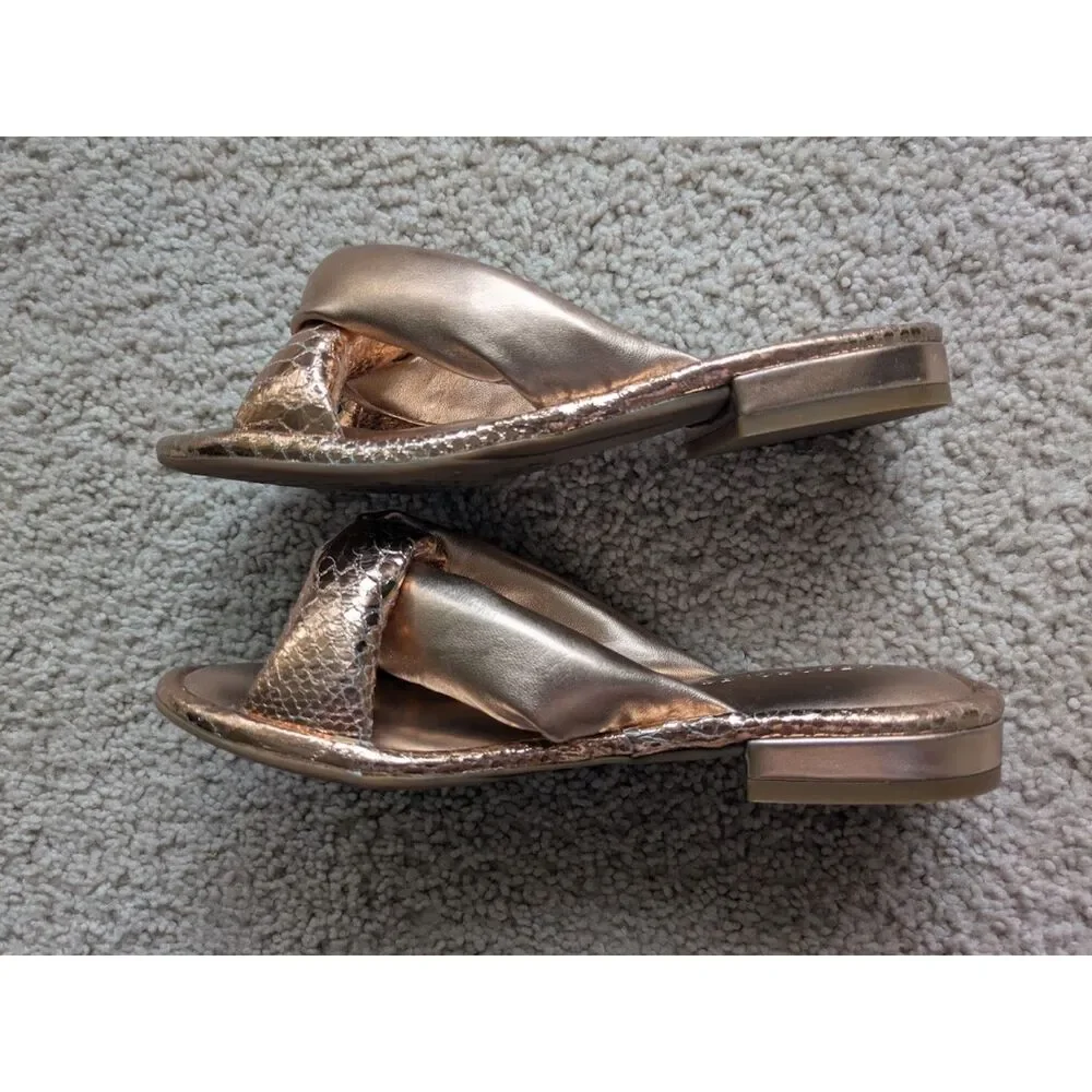 NIB Aerosoles Rose Gold Metallic Leather Jordan Sandal Slides Sz 6